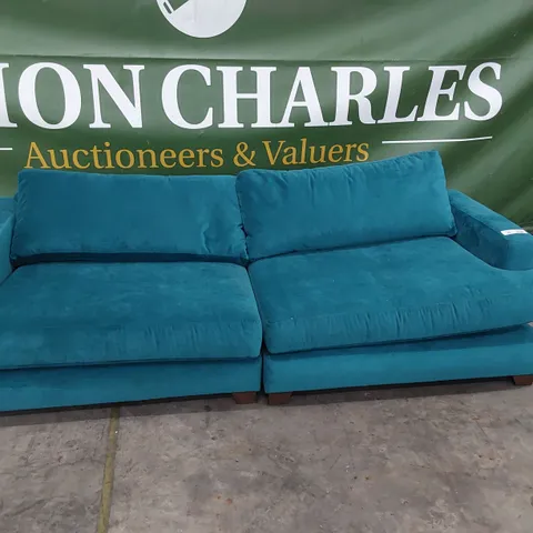 QUALITY BRITISH MADE LOUNGE Co FOUR SEATER SOFA TURQUOISE PLUSH FABRIC