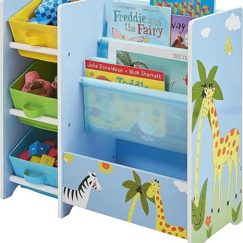 BOXED LIBERTY HOUSE KIDS SAFARI BOOK DISPLAY WITH THREE FABRIC STORAGE BOXES (1 BOX)