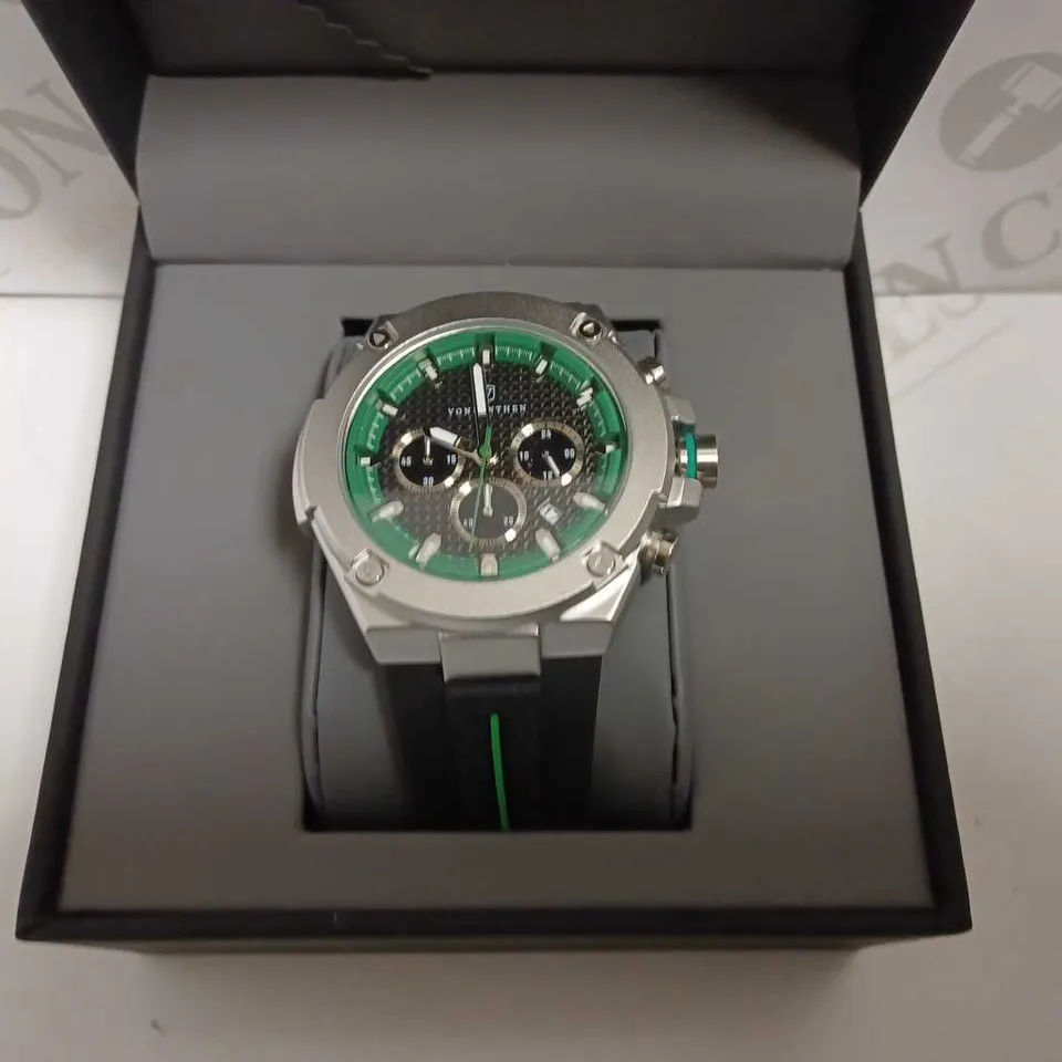 MENS VONLANTHEN CHRONOGRAPH WATCH – V200 – TEXTURED DIAL – 3ATM WATER RESISTANT – BLACK RUBBER STRAP