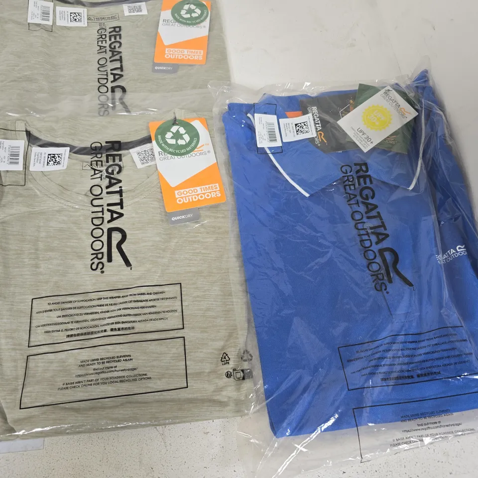 LOT OF 10 ASSORTED BRAND NEW REGATTA T-SHIRTS & POLO SHIRTS IN VARIOUS STYLES, COLOURS AND SIZES