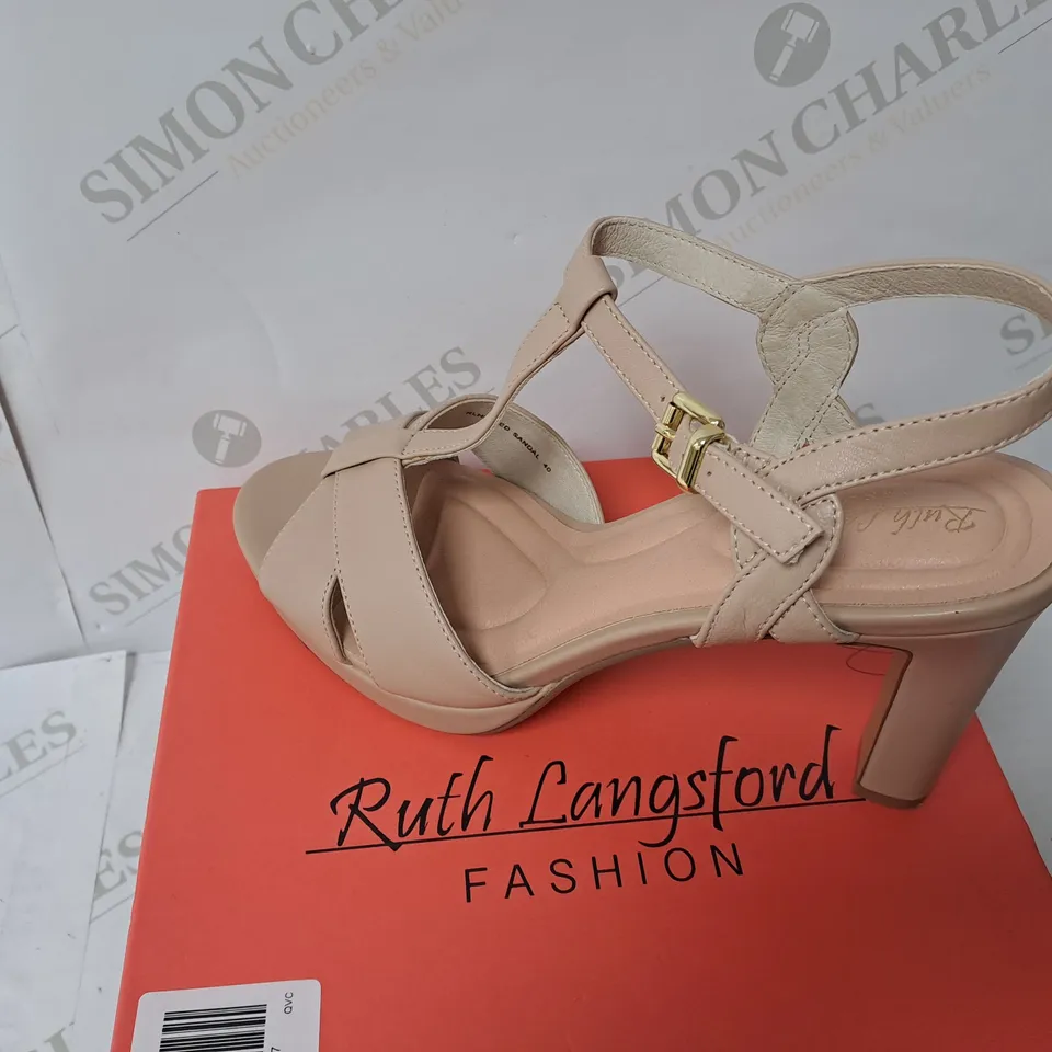 RUTH LANGSFORD HEELED SANDAL ALMOND LEATHER SIZE 7