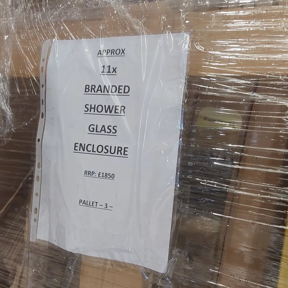 PALLET CONTAINING APPROXIMATELY 11x BRANDED SHOWER GLASS ENCLOSURES
