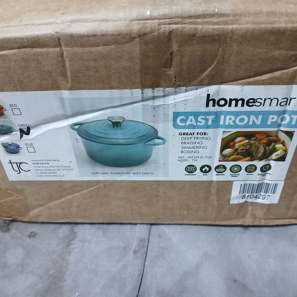 BOXED HOMESMART CAST IRON POT – TURQUOISE ENAMEL, WITH LID