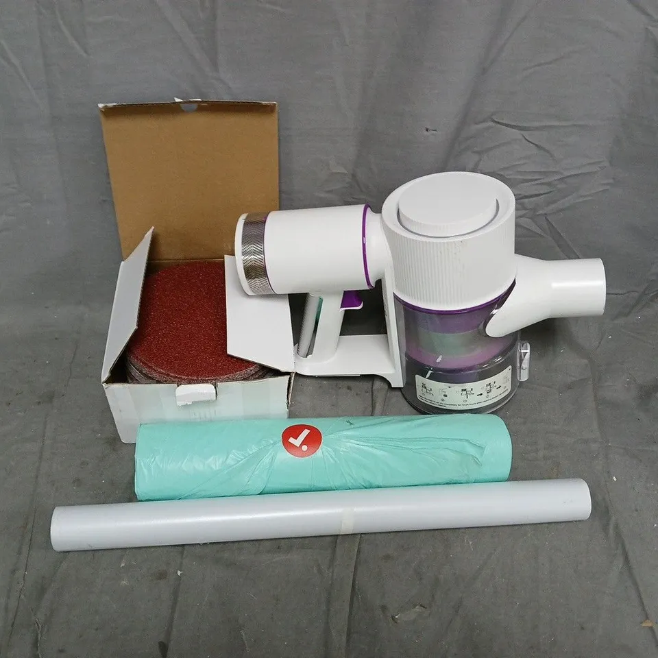 APPROXIMATELY 15 ASSORTED HOUSEHOLD PRODUCTS TO INCLUDE CORDLESS VACUUM CLEANER, SANDING PAD, BIN BAGS, ETC