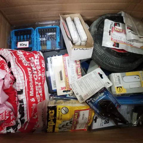 BOX CONTAINING MIXED PRODUCTS INCLUDING 10" CURVED JAW LOCKING PLIERS, SUPER GLUE, FLEXIBLE LONG REACH HOSE CLAMP PLIERS & 21PC METRIC TAP & DIE SET