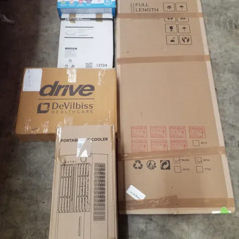 PALLET CONTAINING ASSORTED PRODUCTS INCLUDING PORTABLE COOLER, OVER BED TABLE, TOILET SEAT, BABY PLAY GYM MAT & FULL LENGTH MIRROR 
