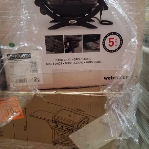 PALLET CONTAINING 4 ASSORTED PRODUCTS INCLUDING GAS BARBECUES, OUTDOOR ELECTRIC GRILL & OFFICE CHAIR 