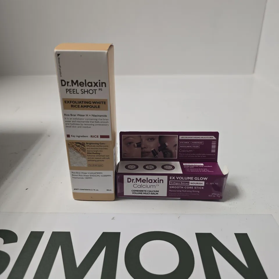 DR. MELAXIN PEEL SHOT PS EXFOLIATING WHITE RICE AMPOULE & CALCIUM VOLUME GLOW SKINCARE SET
