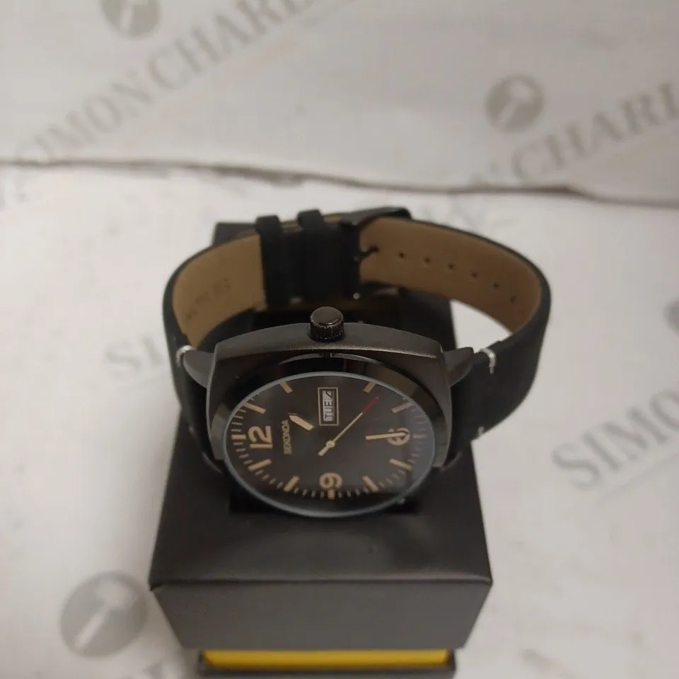 BOXED SEKONDA GENTS SQYARE CASE WATCH WITH GENUINE LEATHER STRAP - JAPAN MOVEMENT - 5 ATM. 