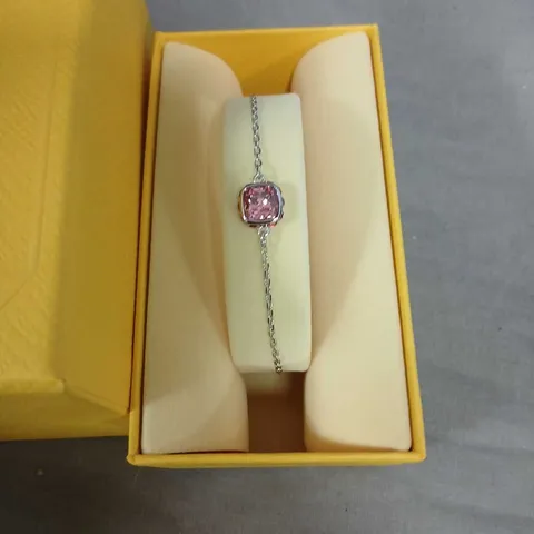 SWAROVSKI PINK SQUARE-CUT GEMSTONE BRACELET IN SILVER-TONE SETTING – BOXED