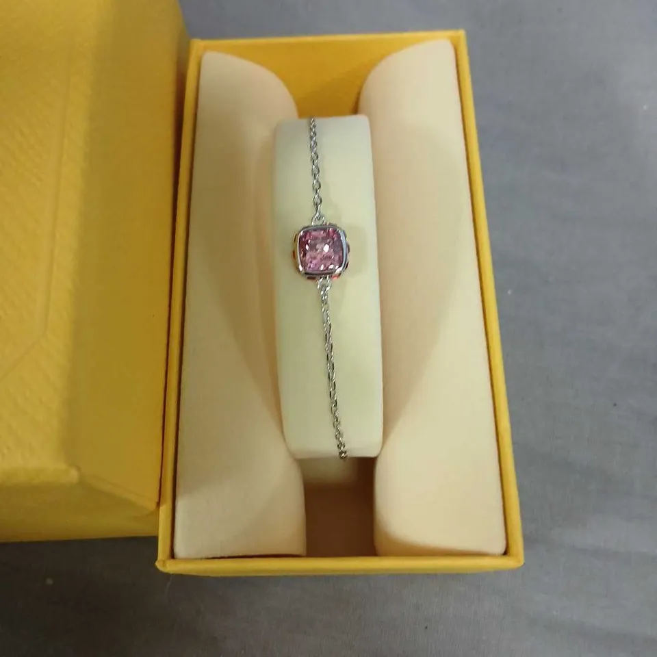 SWAROVSKI PINK SQUARE-CUT GEMSTONE BRACELET IN SILVER-TONE SETTING – BOXED