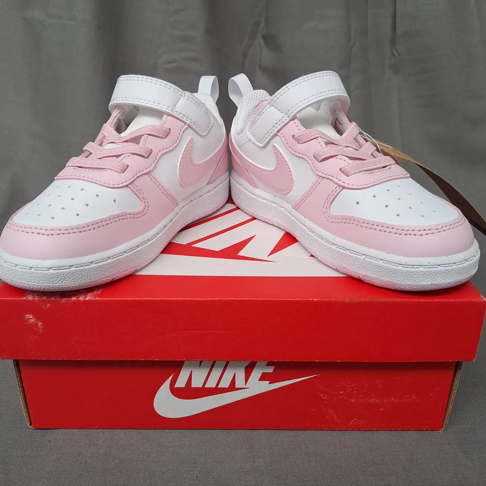 BOXED PAIR OF NIKE COURT BOROUGH LOW RECRAFT KIDS SHOES IN WHITE/PINK UK SIZE 9.5