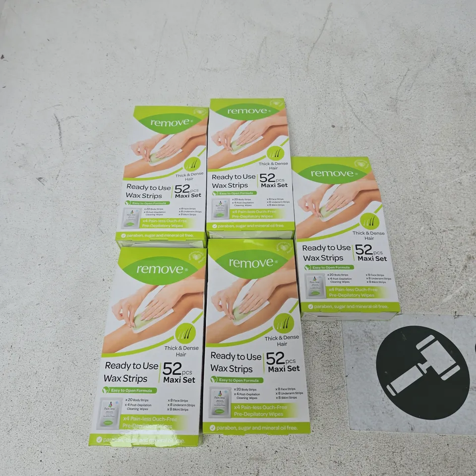 GROUP OF FIVE REMOVE READY TO USE WAX STRIPS (52 PER PACK) 12/25 EXPIRY