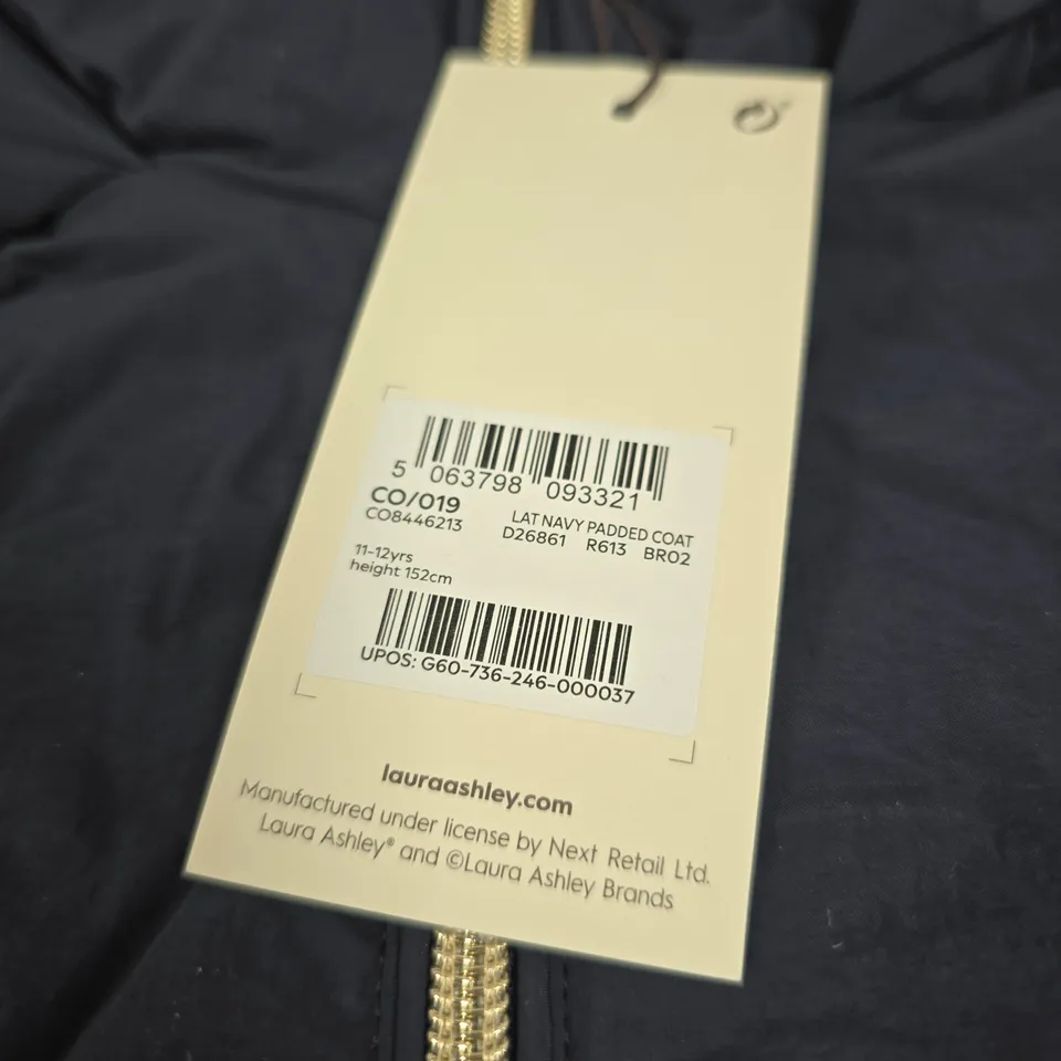 LAURA ASHLEY NAVY PADDED COAT – KIDS 11-12 YRS (HEIGHT 152CM) WITH FLORAL LINING