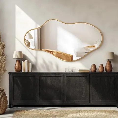 BOXED IRREGULAR METAL FRAMED WALL MIRROR, ASYMMETRICAL MIRROR FOR BATHROOM