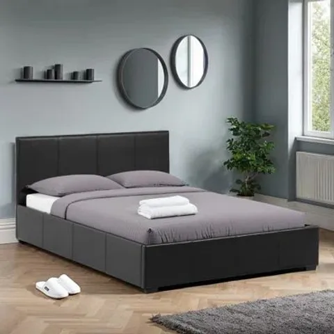 BOXED DENZELL UPHOLSTERED OTTORNAN BED - 4FT SMALL DOUBLE, BLACK PU (2 BOXES)