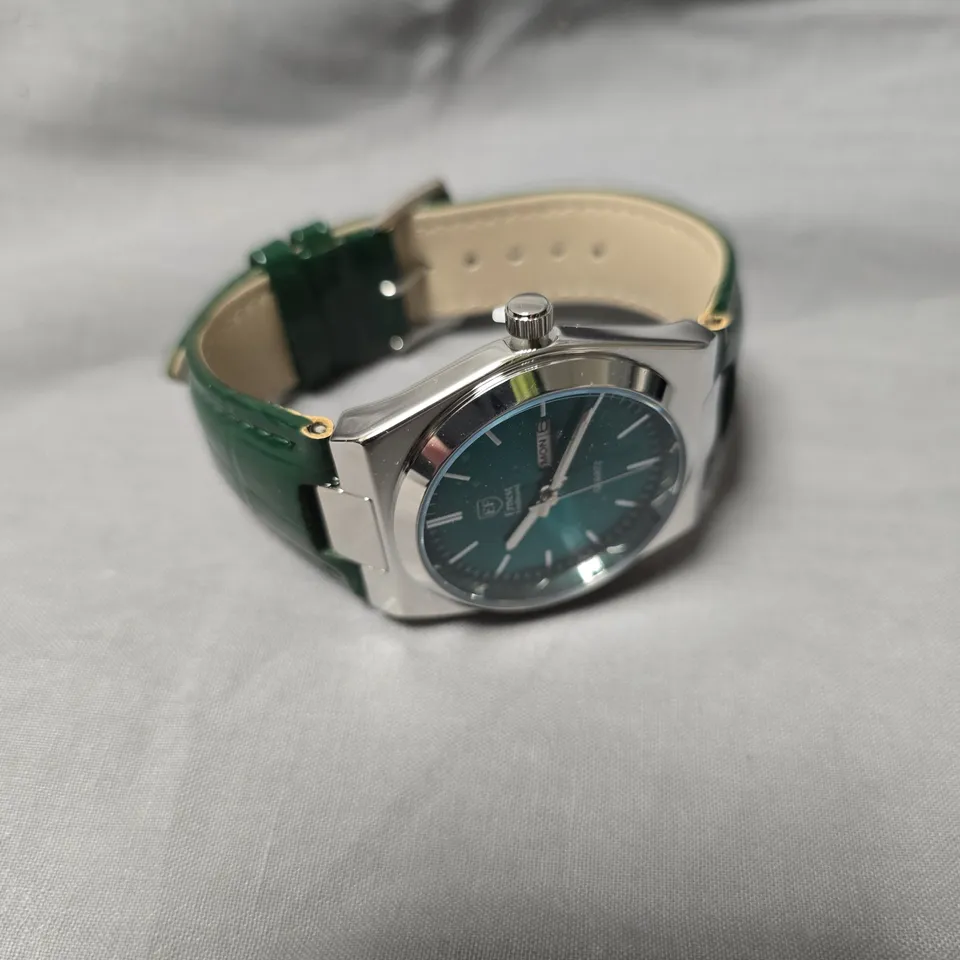 MENS ERNEST FERDINAND WATCH – DAY DATE CALENDAR DIAL – LEATHER STRAP