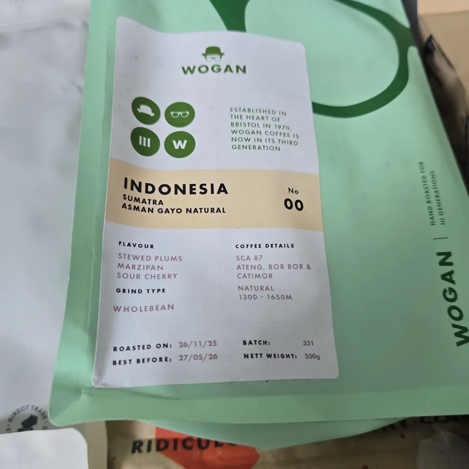 LOT OF 5 ASSORTED PACKS OF COFFEE TO INCLUDE PACT, WOGAN AND REDBER