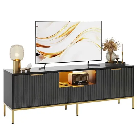 BOXED 55" FLUTED TV STAND FOR 60" TV, GLOSSY MEDIA CONSOLE WITH WAVE