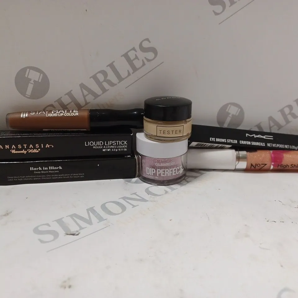 APPROXIMATELY 7 MAKE-UP PRODUCTS TO INCLUDE RIMMEL LONDON STAY MATTTE LIQUID LIP COLOUR, BLACK WARDROBE LORD & BERRY DEEP BLACK MASCARA, N07 HIGH SHINE LIP GLOSS (8ml), ETC