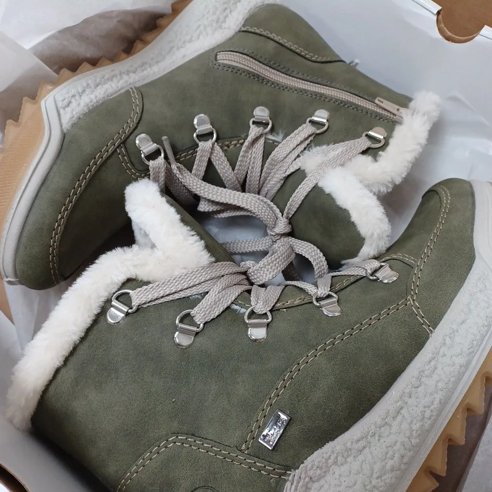 BOXED RIEKER ANTISTRESS WARM HIKING BOOTS, KHAKI - SIZE 4