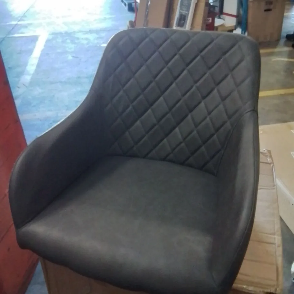 BOXED PAIR OF MOREE DINING CHAIRS PU LEATHER - DARK GREY 