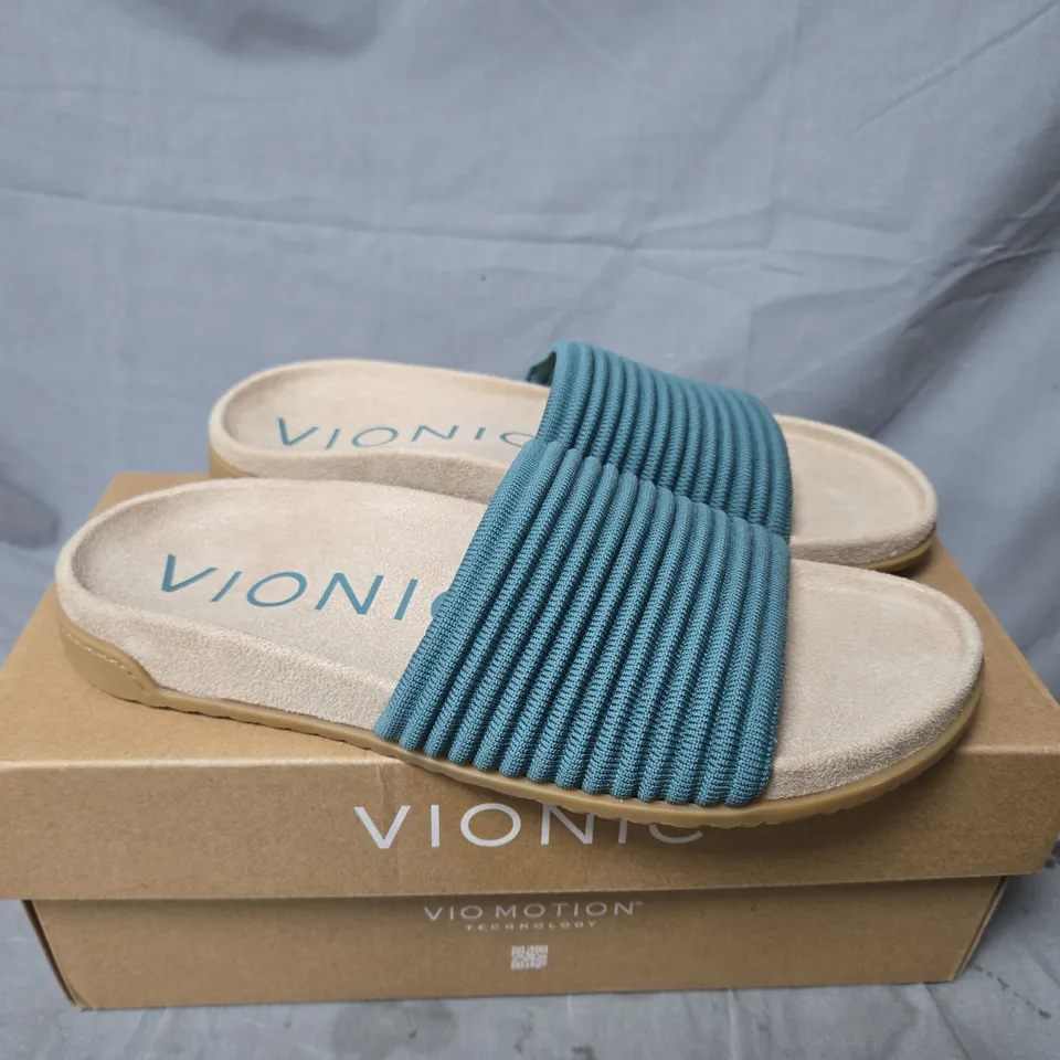 BOXED VIONIC EVIE KNIT SLIDE SANDALS – BLUE, UK 5.5