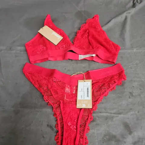 LEMONADE PICOT LACE BRALETTE & BRAZILIOAL LINGERIE SET IN RED SIZE 36A-D/8