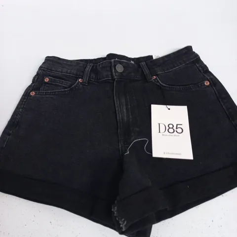 STRADIVARIUS D85 MOM SLIM SHORT – BLACK DENIM SHORTS, UK 8