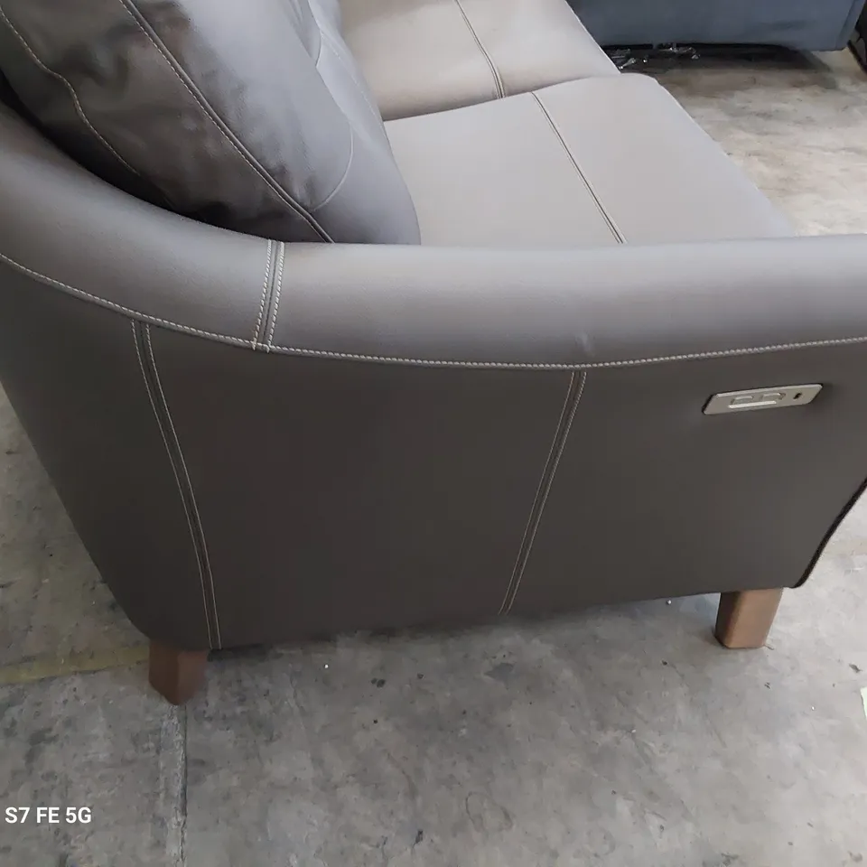 QUALITY BRITISH DESIGNER G PLAN HATTON FORMAL BACK POWER RECLINING THREE SEATER SOFA CAMBRIDGE EARTH LEATHER 