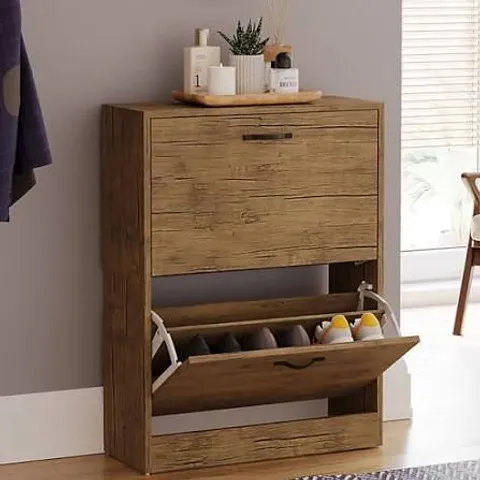 BOXED VIDA 2 DRAWER SHOE CABINET - ANTIQUE BROWN (1 BOX)