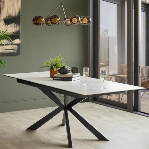 BOXED DANETTI HAYDEN WHITE CERAMIC EXTENDING 8 TO 10 SEATER DINING TABLE (2 BOXES)