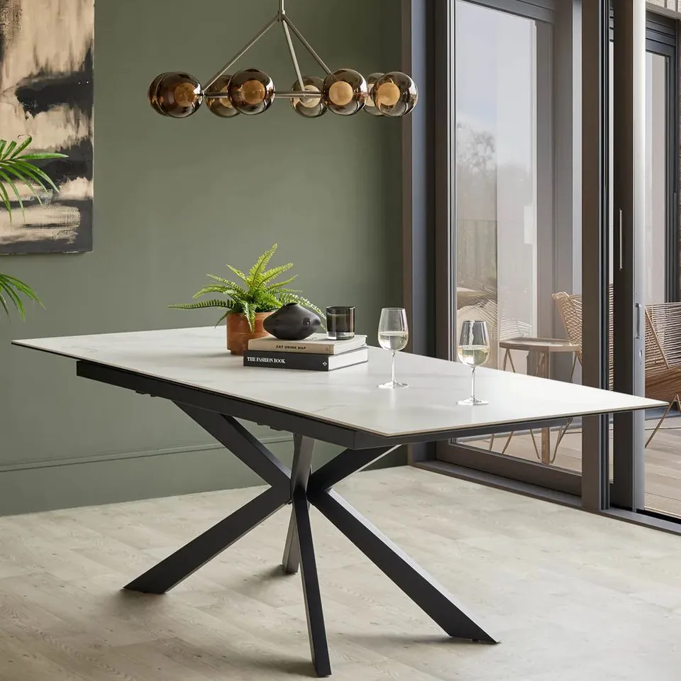 BOXED DANETTI HAYDEN WHITE CERAMIC EXTENDING 8 TO 10 SEATER DINING TABLE (2 BOXES)