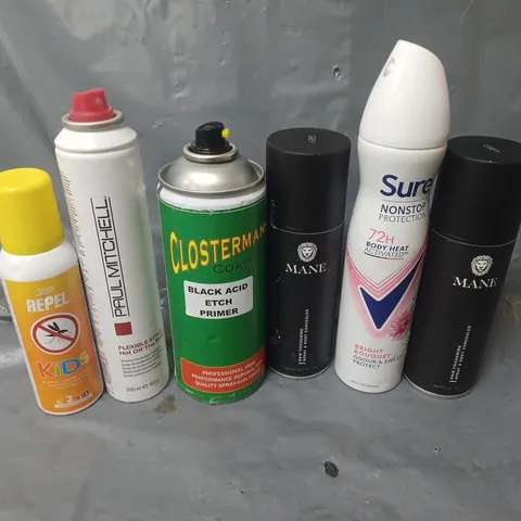 APPROXIMATELY 12 ASSORTED AEROSOLS TO INCLUDE SURE ANTIPERSPIRANT, MANE HAIR THICKENING SPRAY, CLOSTERMANN COATING, ETC - COLLECTION ONLY