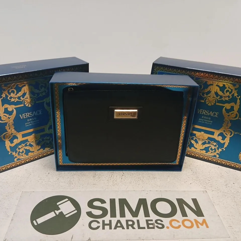 VERSACE EROS POUR HOMME GIFT SET – BLUE BOX WITH POUCH, BOTTLE & TRAVEL SPRAY