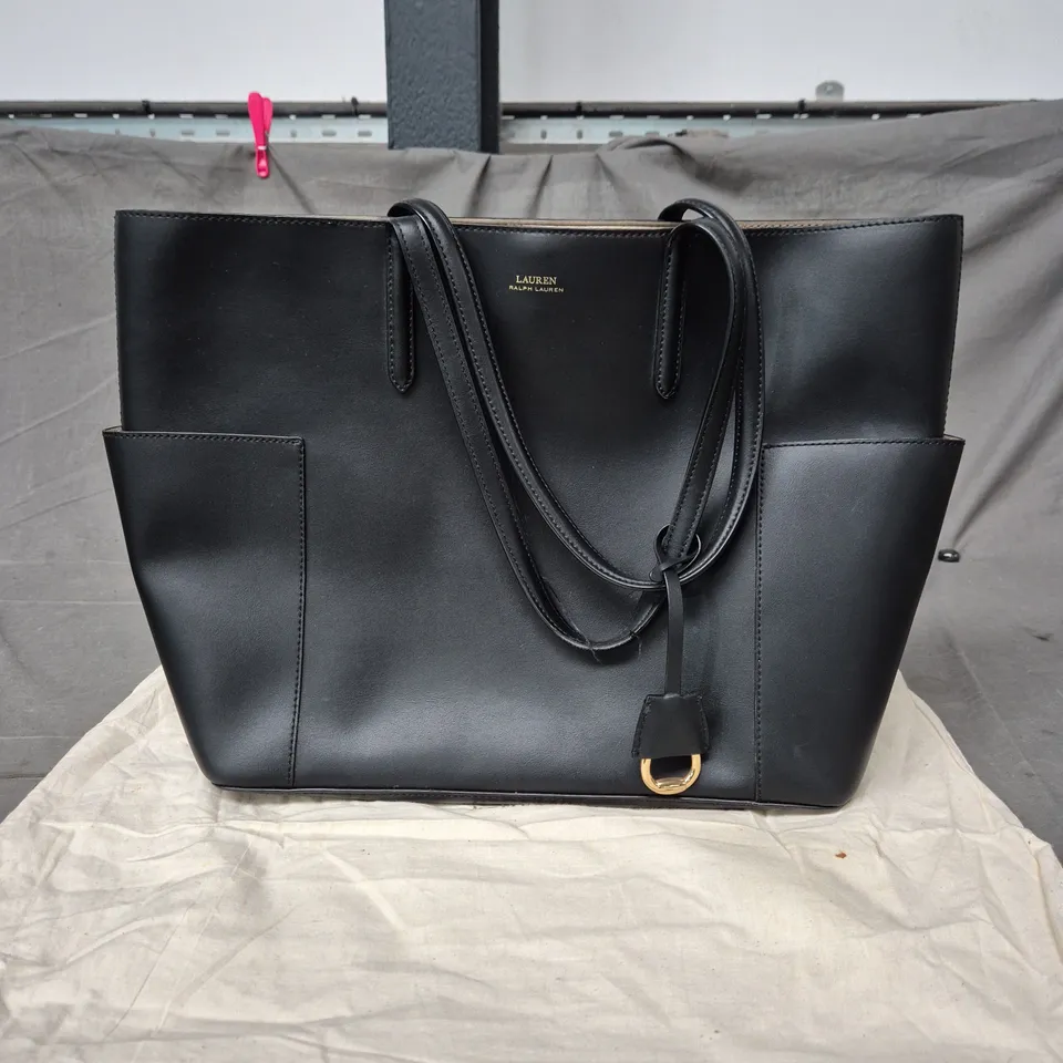 RALPH LAUREN BLACK LEATHER TOTE BAG