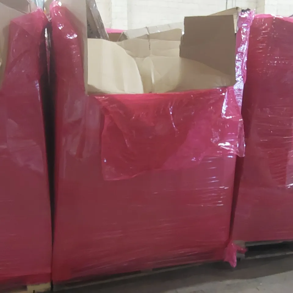 PALLET OF ASSORTED ITEMS INCLUDING: AIR COOLER, CEILING FAN LIGHT, PET SOFT CRATE, RUG, HOSE REEL ECT