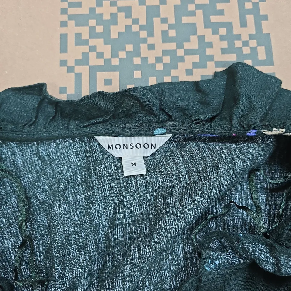MONSOON WOMEN'S BLOUSE – BLACK/GREEN WITH FLORAL EMBROIDERY, SIZE M