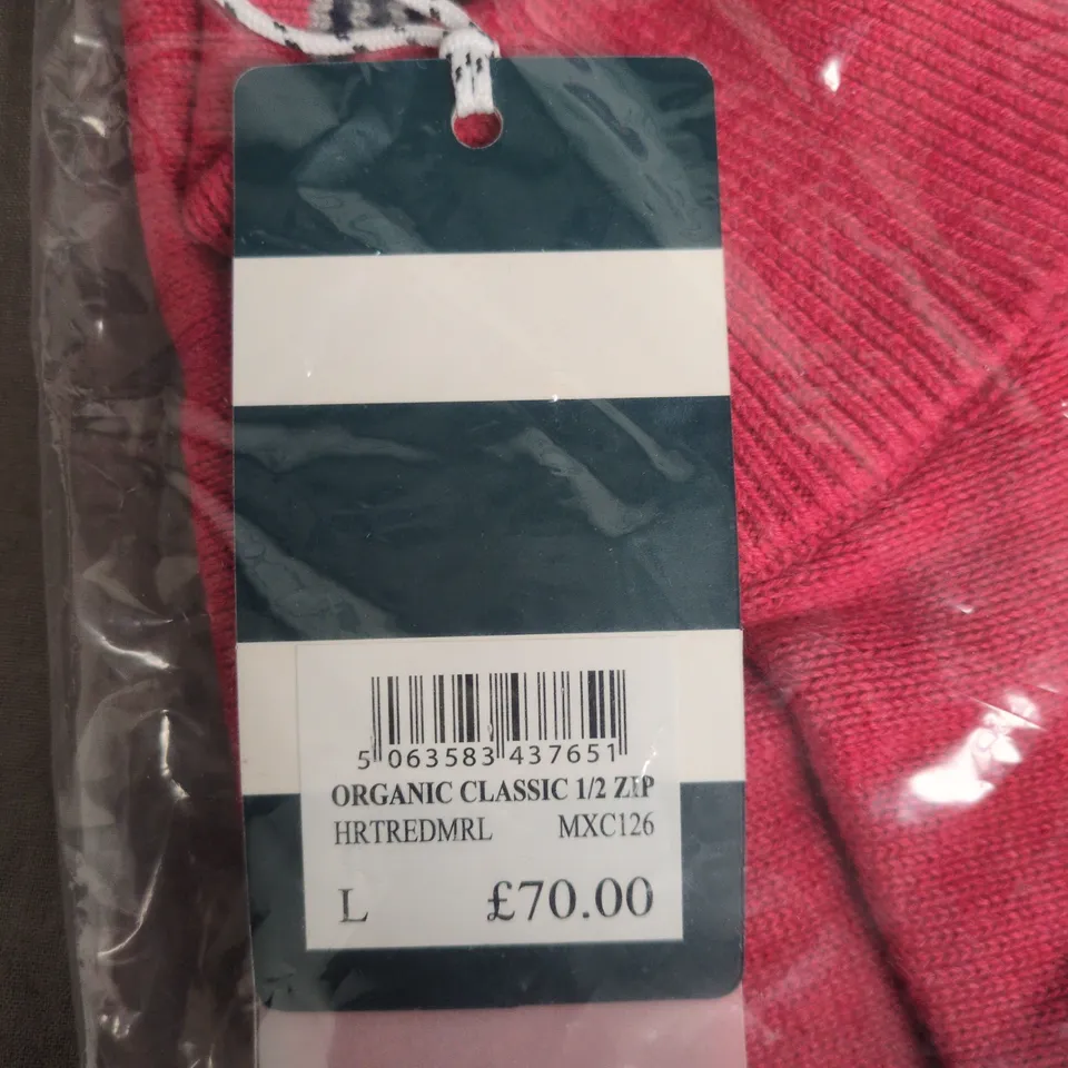 CREW CLOTHING ORGANIC COTTON HALF-ZIP JUMPER – PINK, UK SIZE L