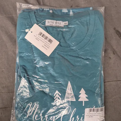 IN THE STYLE MEN'S TEAL MERRY CHRISTMAS JERSEY TOP & BOTTOM SET – 3XL