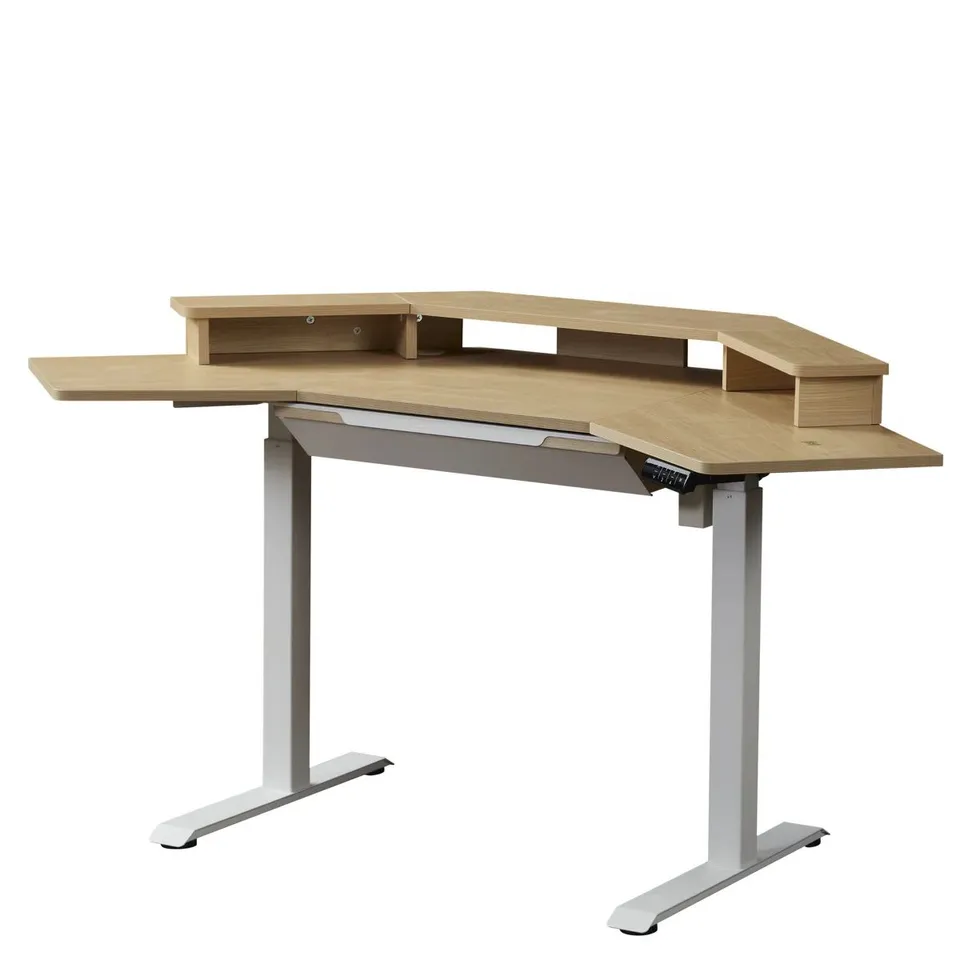 BOXED ADJUSTABLE CORNER STANDING DESK WITH DEAWER, MONITOR STANDCAND USB PORT (2 BOXES) 