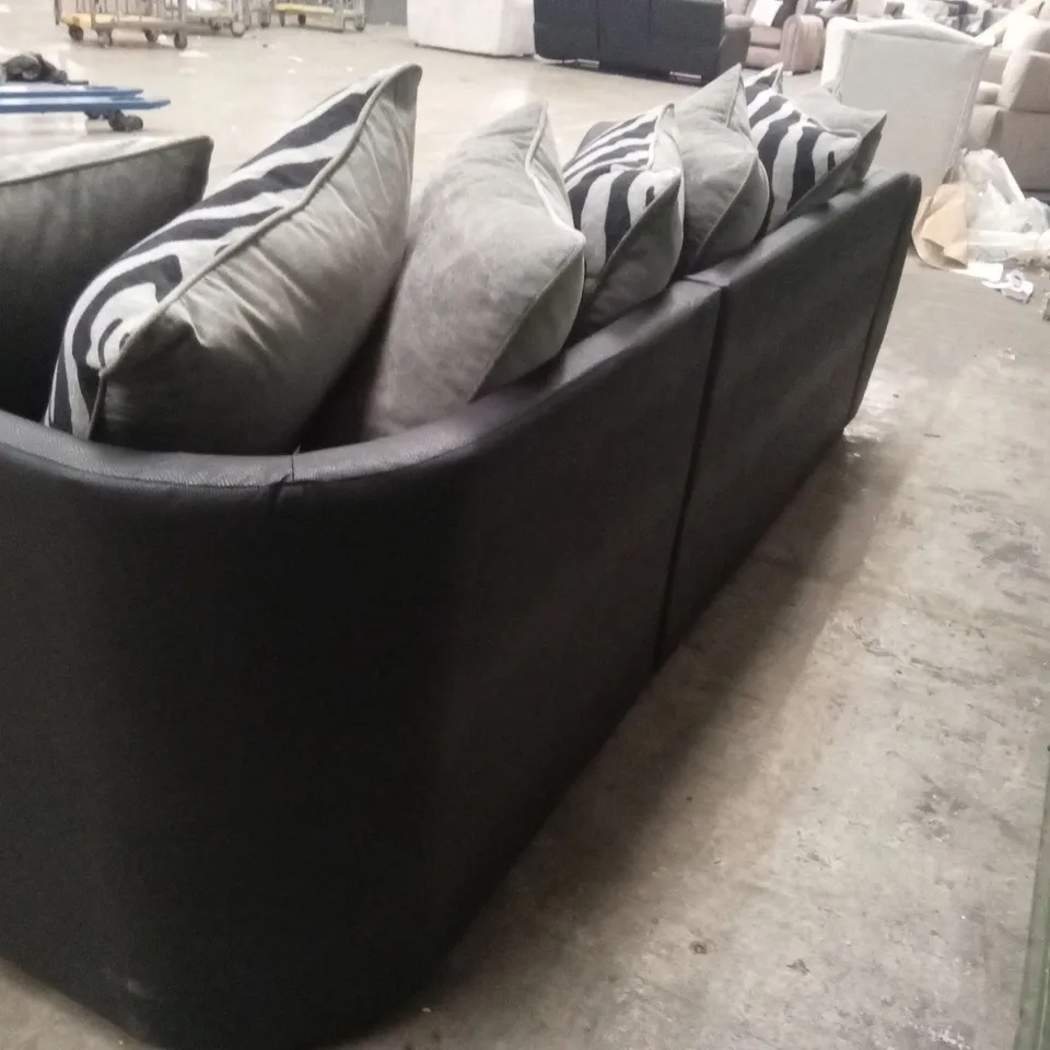 NOVA FABRIC/FAUX LEATHER RIGHT HAND CORNER CHAISE SOFA - GREY/BLACK RRP £1199