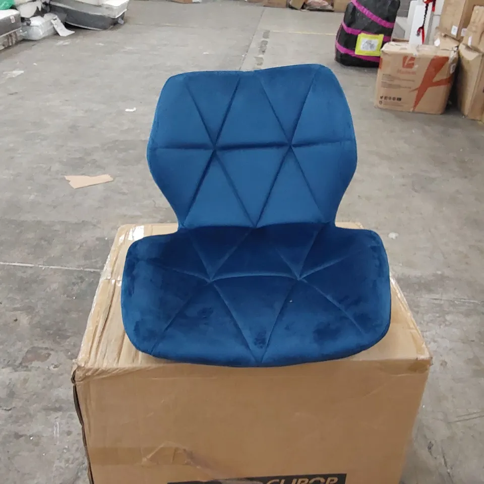 BOXED SET OF 2 BLUE VELVET BAR STOOLS (1 BOX)