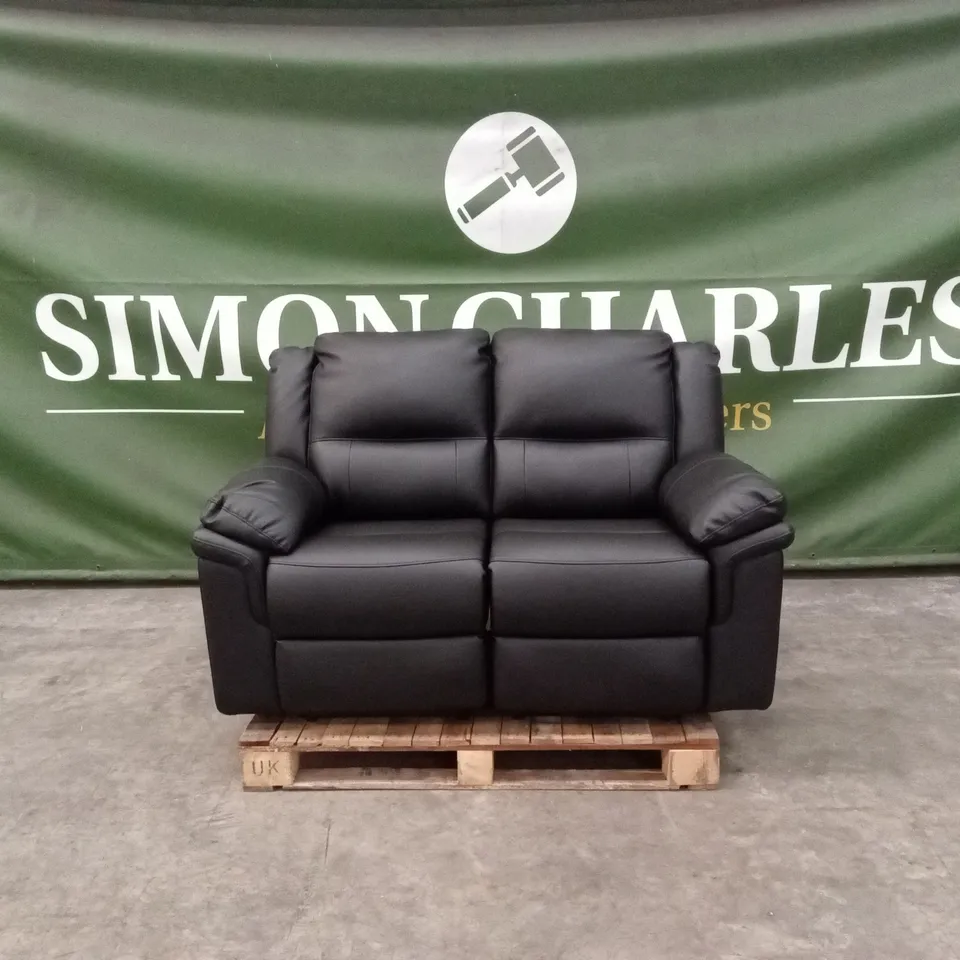 ALBION LUXURY FAUX LEATHER 2 SEATER HIGH BACK MANUAL RECLINER SOFA - BLACK RRP £539