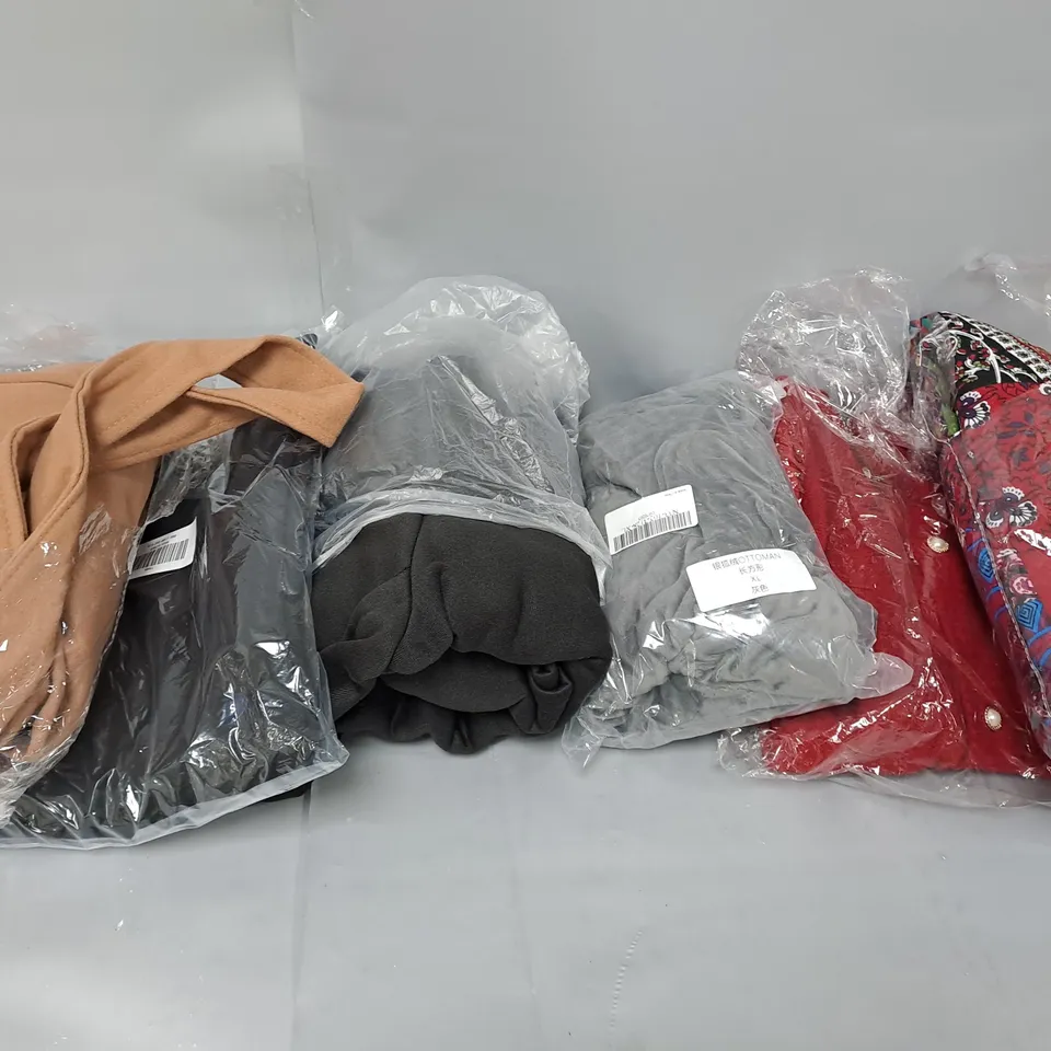 LARGE BOX OF ASSORTED CLOTHING ITEMS IN VARIOUS COLOURS AND SIZES INCLUDING TROUSERS , TOPS AND JUMPERS 