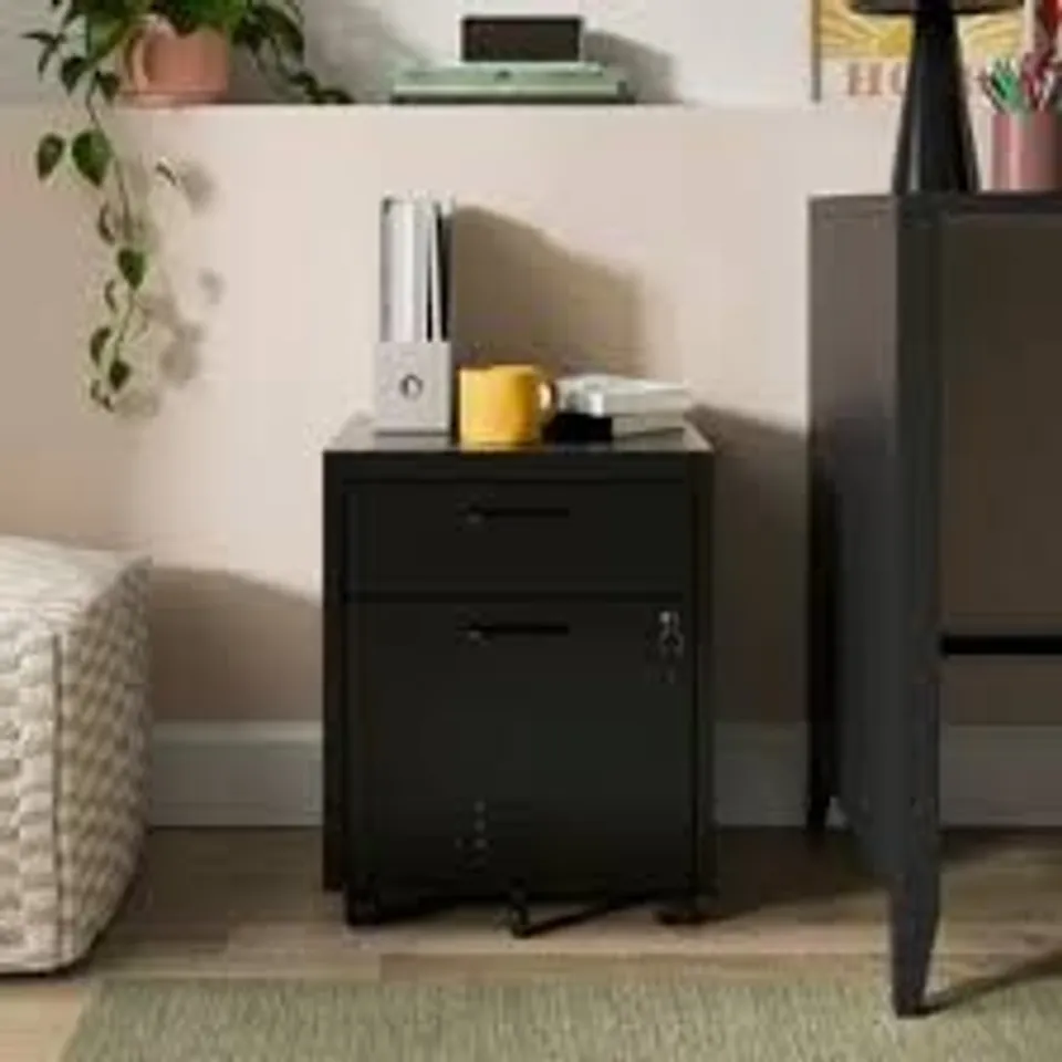 BOXED HELGA LOCKABLE 2 DRAWER STORAGE CABINET - BLACK (1 BOX)