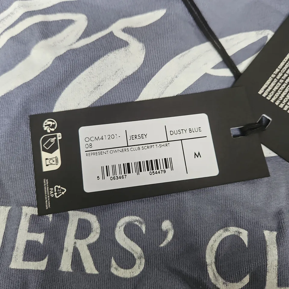 REPRESENT OWNERS CLUB SCRIPT T-SHIRT – DUSTY BLUE, SIZE M