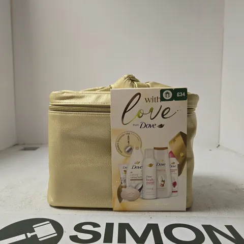 DOVE WITH LOVE VANITY GIFT SET IN BEIGE COSMETIC BAG