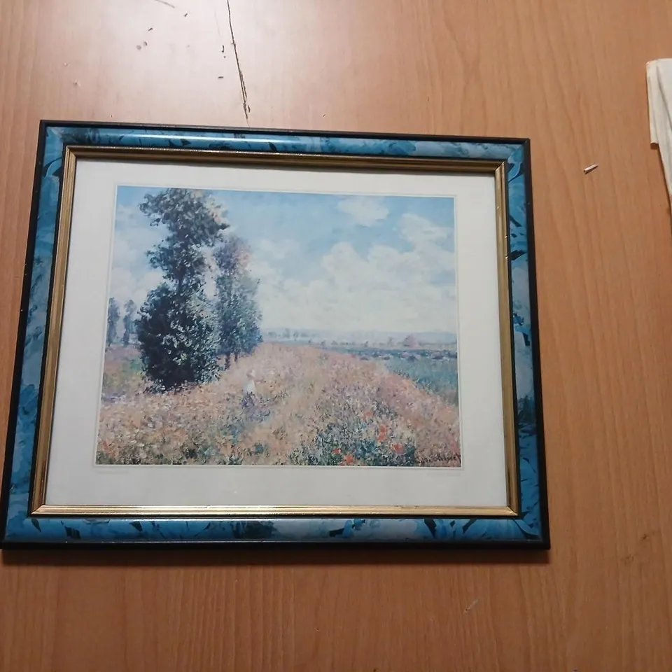 CLAUDE MONET REPRODUCTION – MEADOW WITH POPLARS , FRAMED PRINT