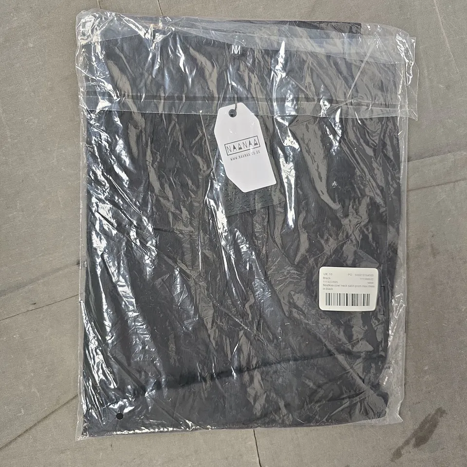 NAANAA COWL NECK SATIN PROM MAXI DRESS IN BLACK SIZE UK 10